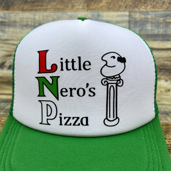 Little Nero's Pizza Mens Trucker Hat Green Snapback Home Alone 90s Christmas Cap - Picture 3 of 8